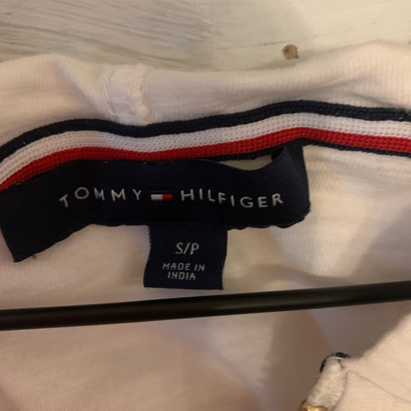 Tommy Hilfiger white lightweight pullover hoodie quarter zip with pockets - Picture 3 of 4